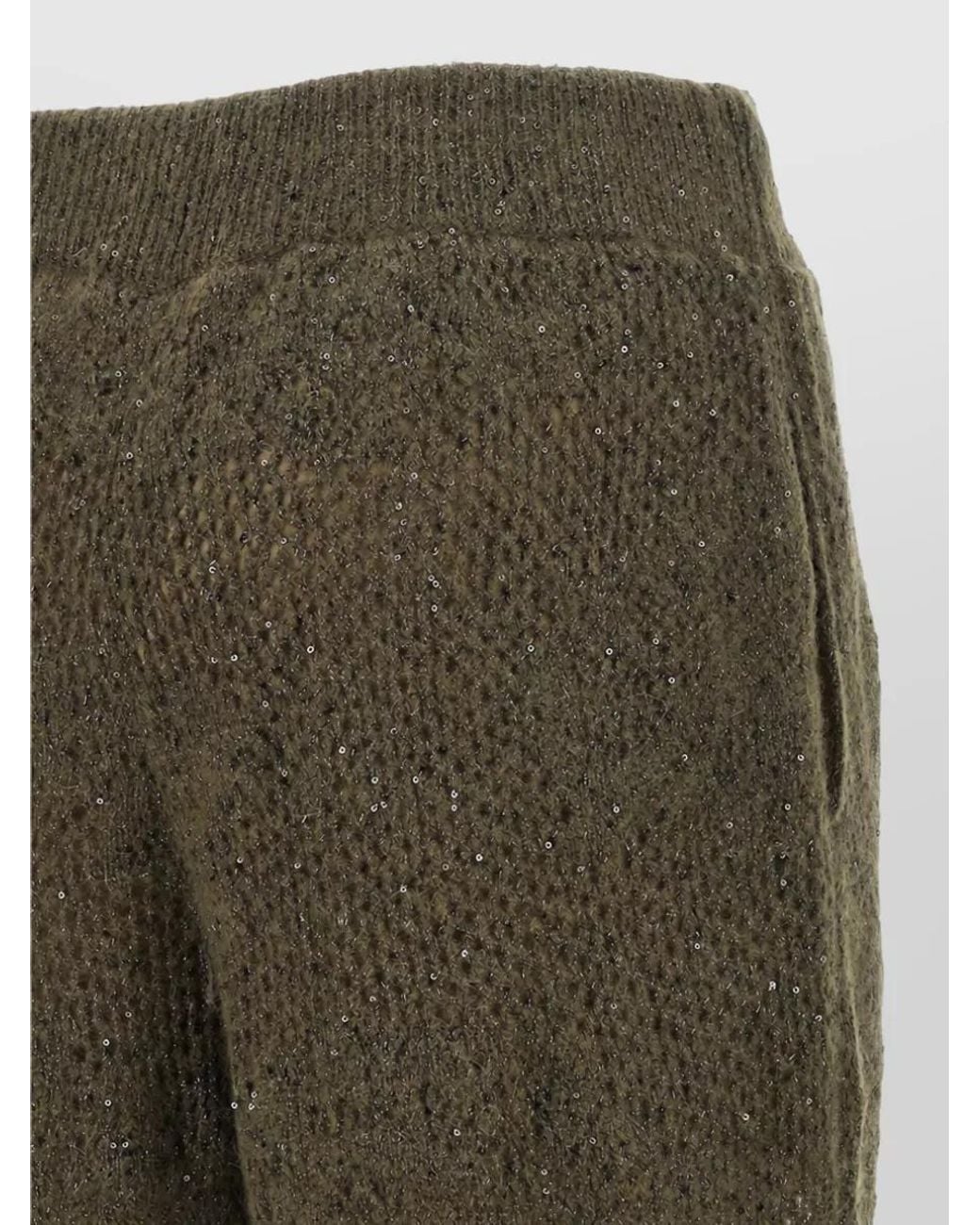 Brunello Cucinelli Green Mohair Wool Wide-Leg Lace Trousers