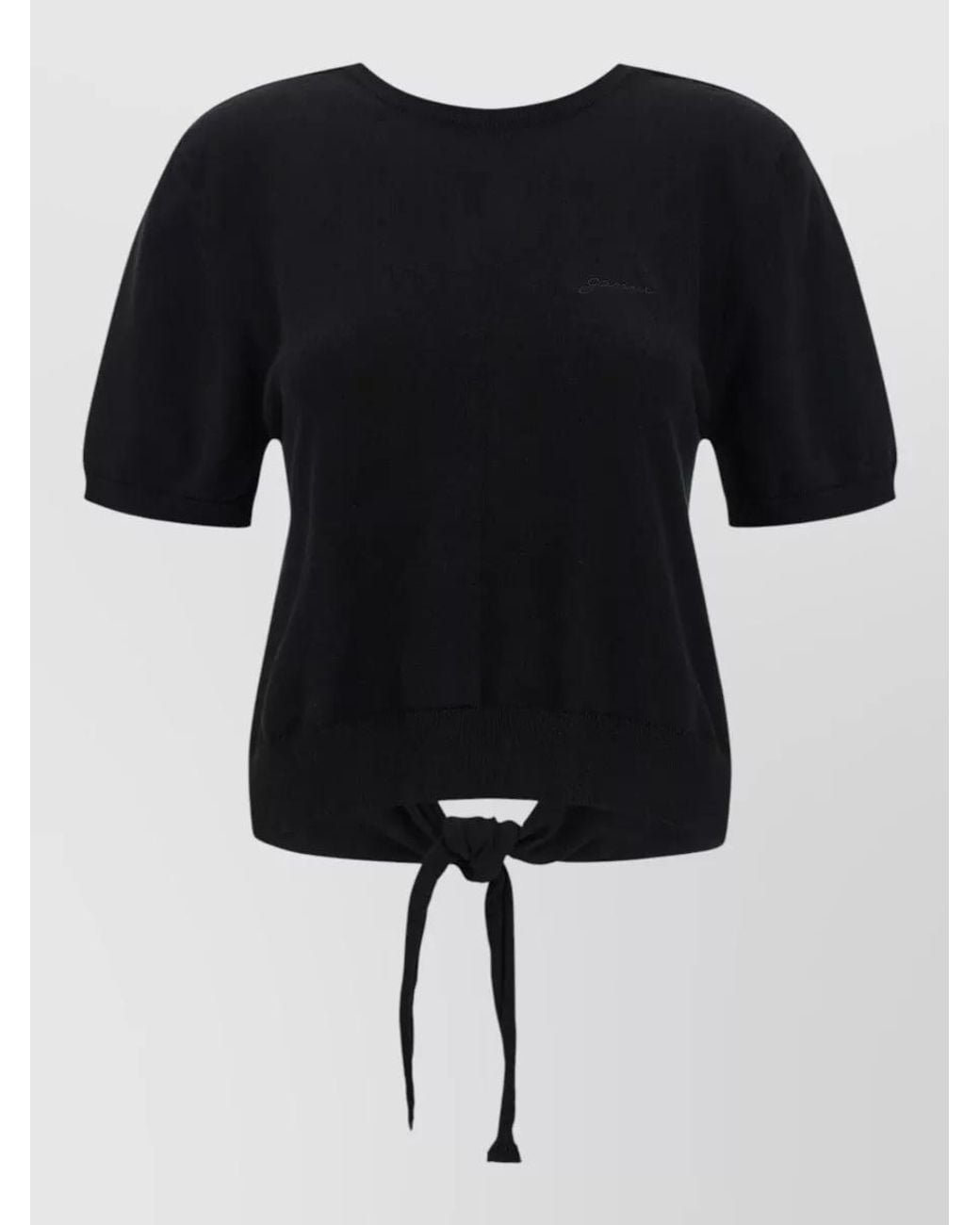 Ganni Black Organic Cotton Knotted Bare Back Short-Sleeve Top