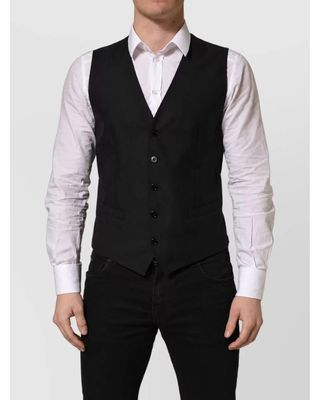 Dolce & Gabbana Black Wool Silk Single Breasted Waistcoat for men