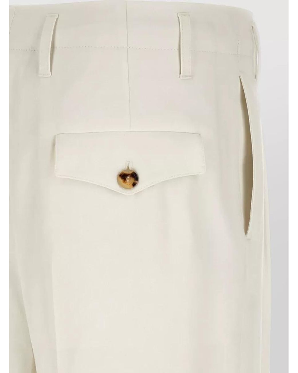 Brunello Cucinelli White Cotton High-Rise Tapered Pleated Tailored Trousers for men