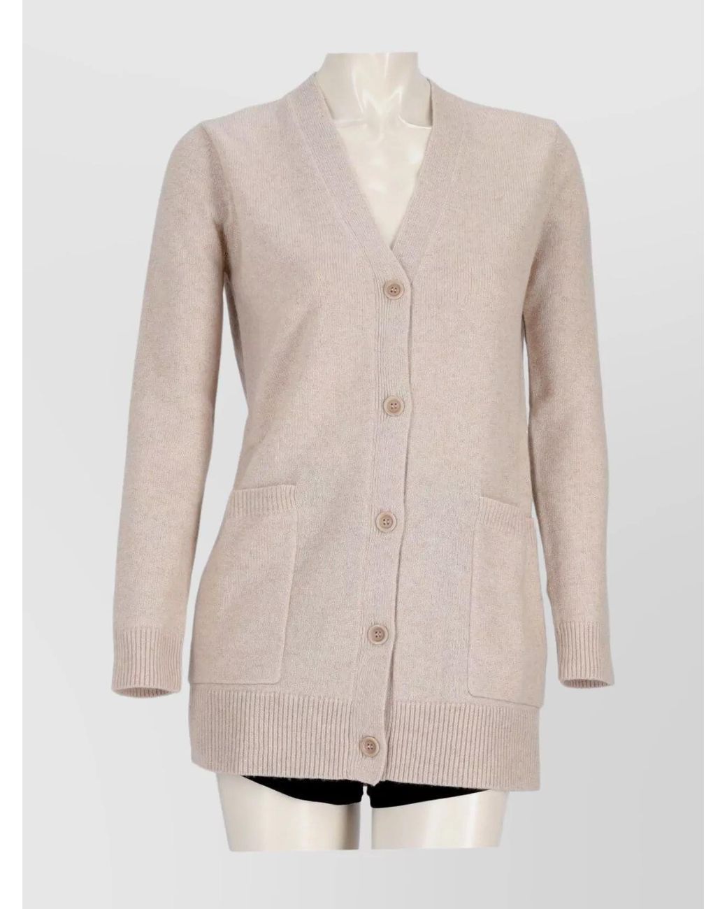 Max Mara Natural Cashmere Wool Sequin Embroidered V-Neck Long-Sleeve Cardigan