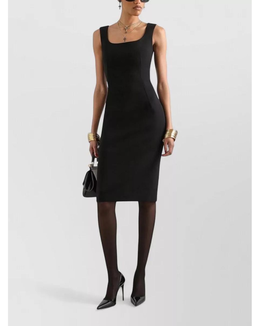 Dolce & Gabbana Black Virgin Wool Midi Dress