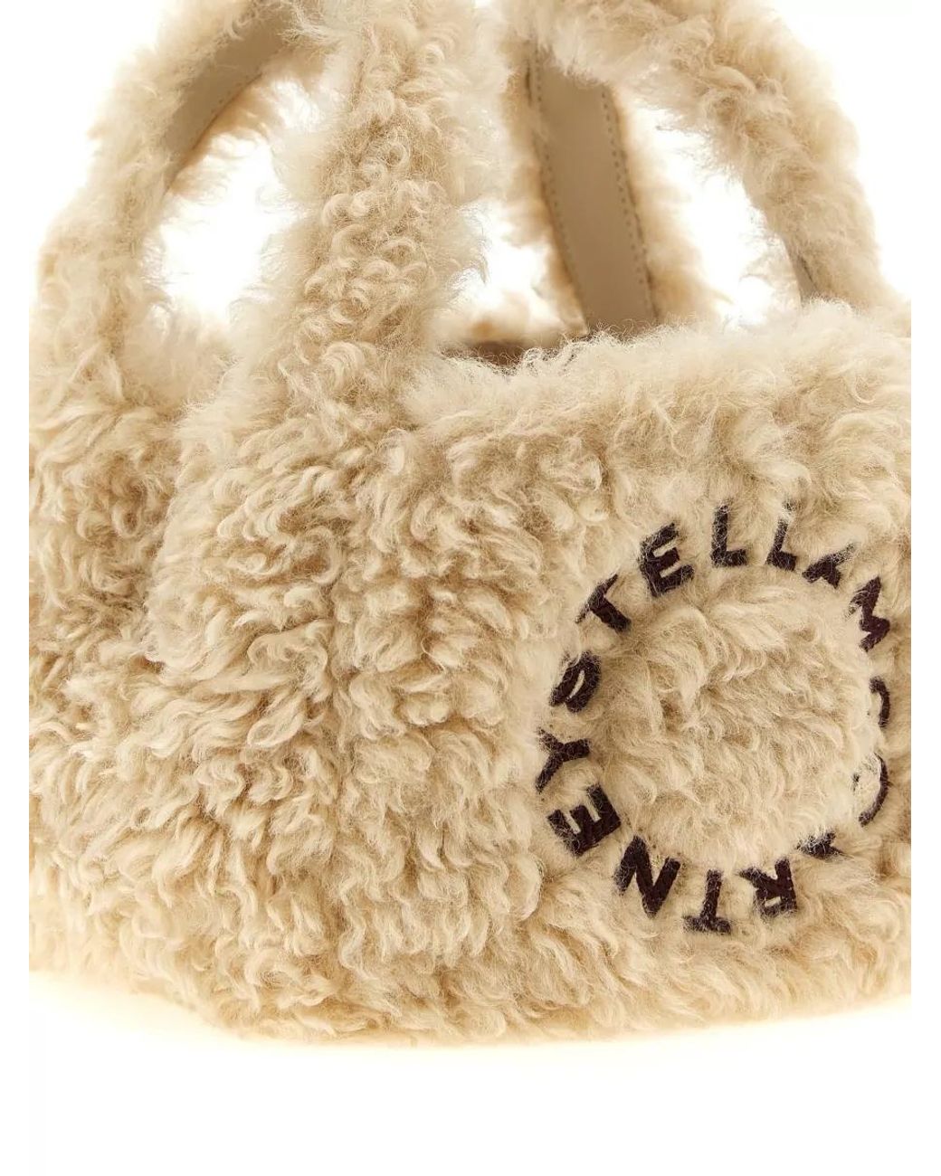 Stella McCartney Natural Stella Logo Shearling Effect Tote Bag