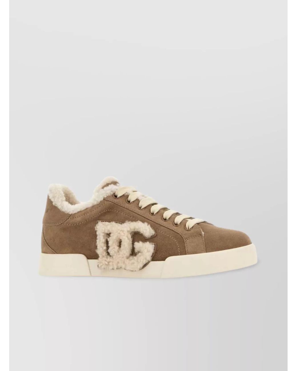 Dolce & Gabbana Natural Leather And Shearling Low-Top Sneakers