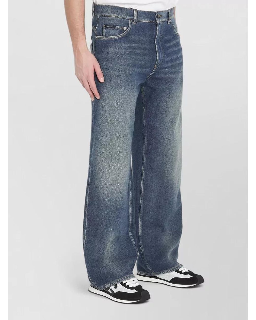 Dolce & Gabbana Blue Cotton Denim Mid-Rise Wide-Leg Jeans for men