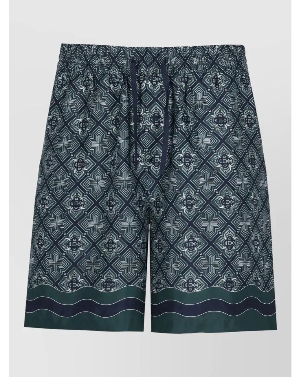 Casablanca Blue Silk Printed Bermuda Shorts for men