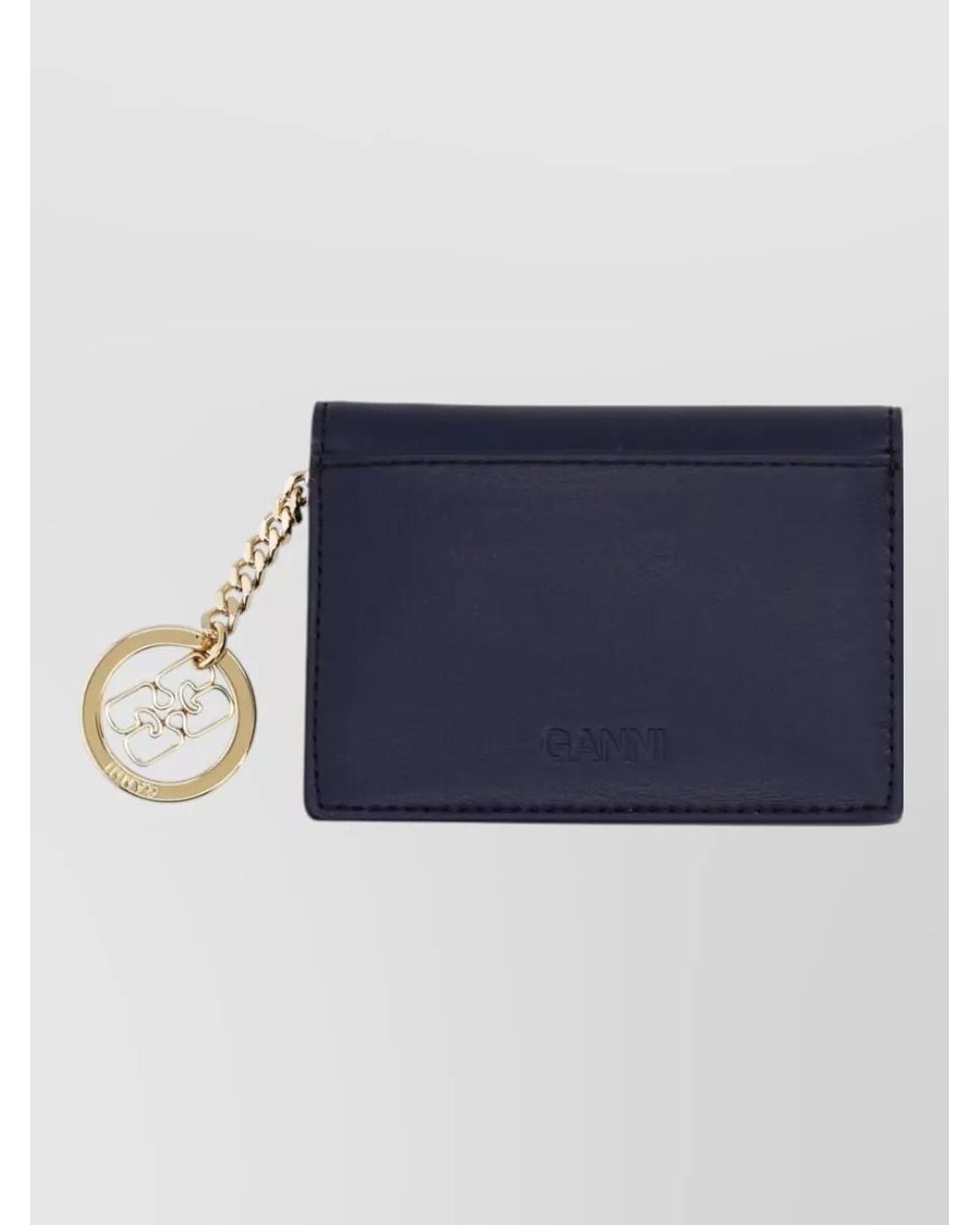 Ganni Blue Leather Bear Print Card Holder
