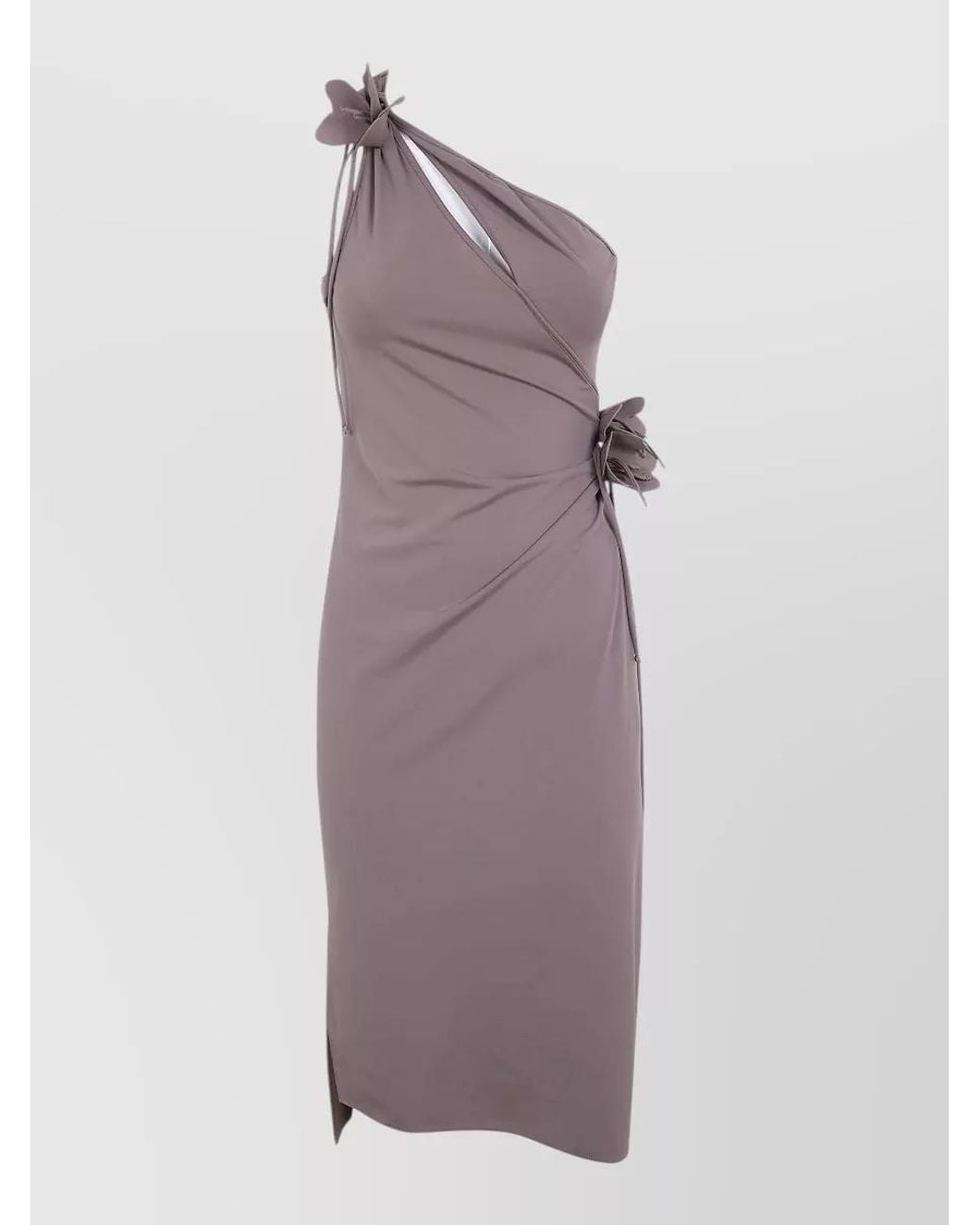 Coperni Purple Asymmetric Floral-Print Midi Dress