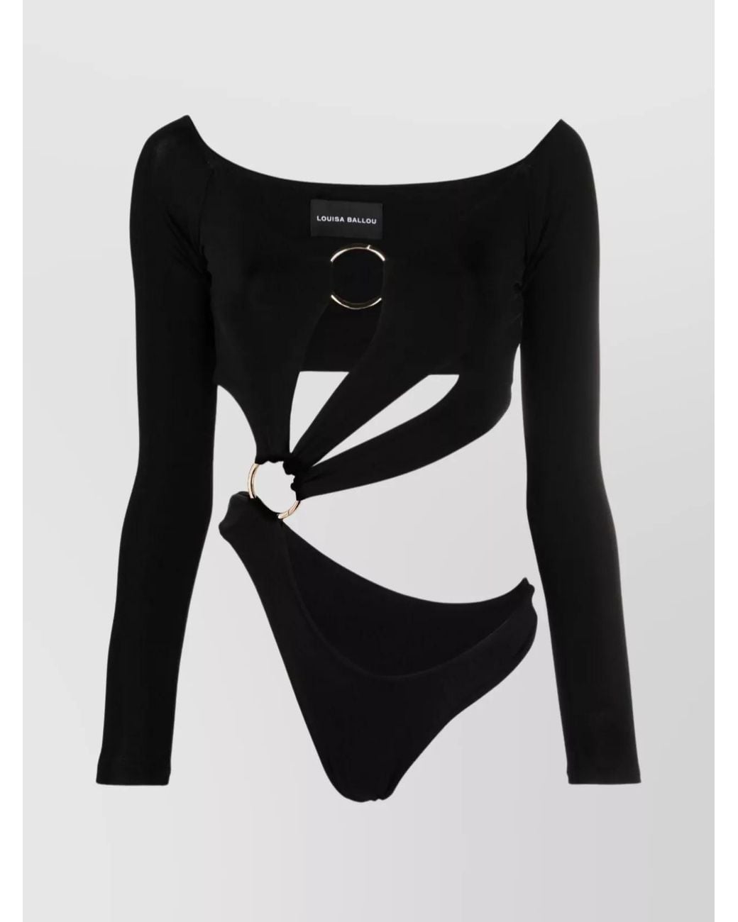 Louisa Ballou Black Off-Shoulder Cutout Long-Sleeve Bodysuit