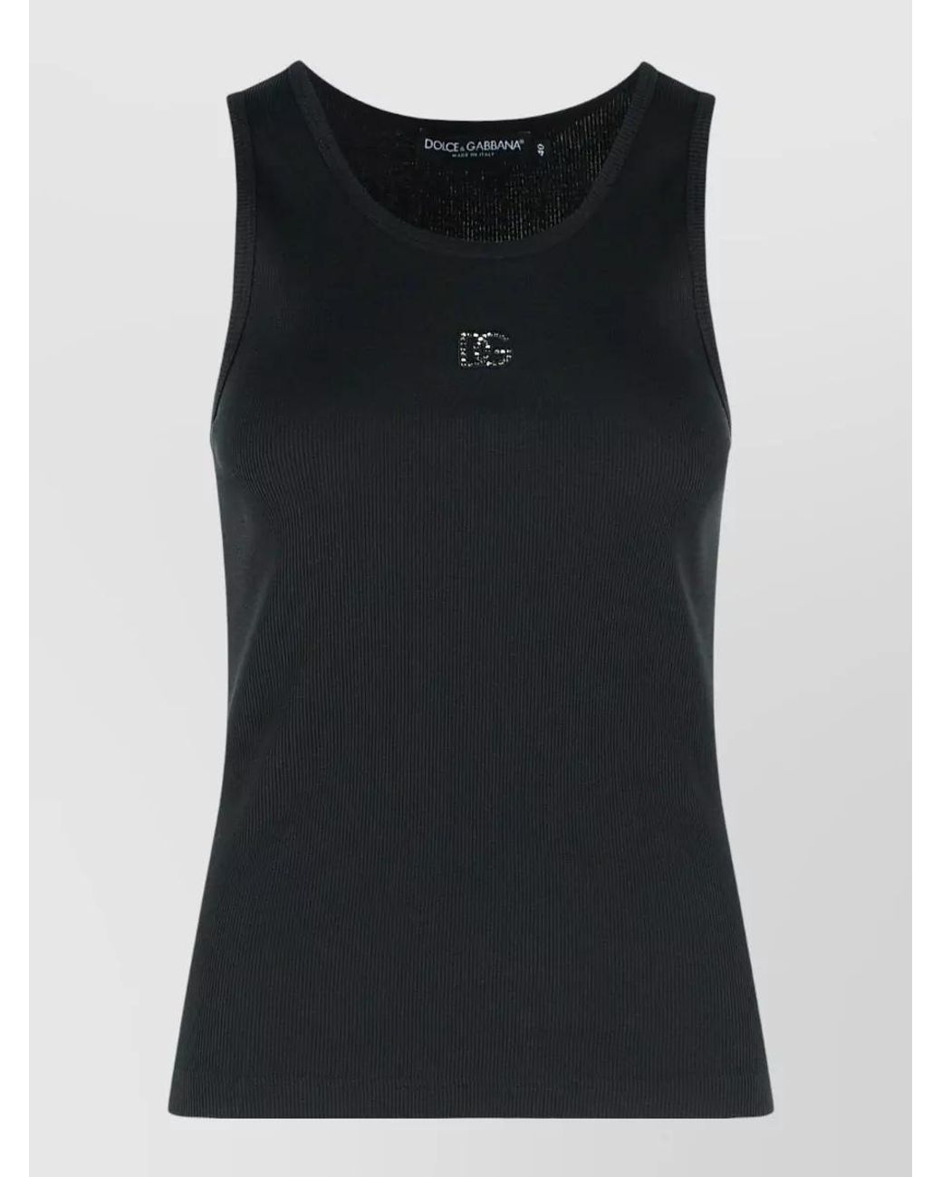 Dolce & Gabbana Black Ribbed Cotton Sleeveless Tank Top