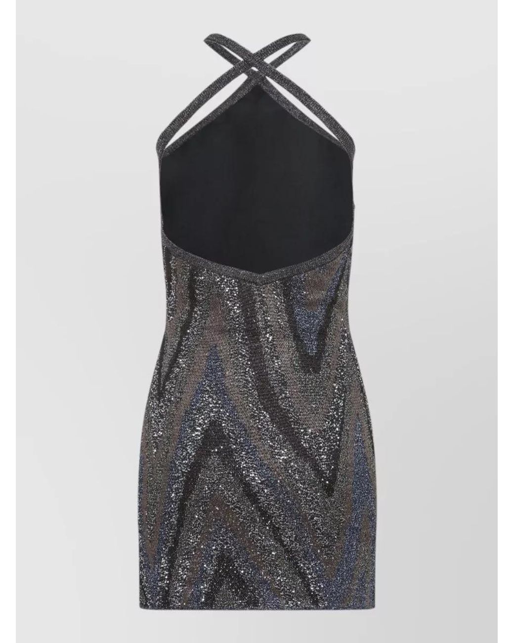 Missoni Gray Metallic Zigzag Knit Halterneck Mini Dress