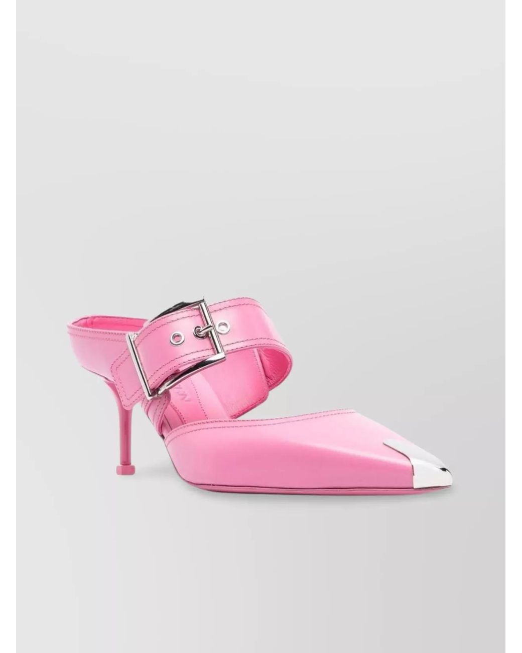 McQueen Pink Leather Buckled Mules