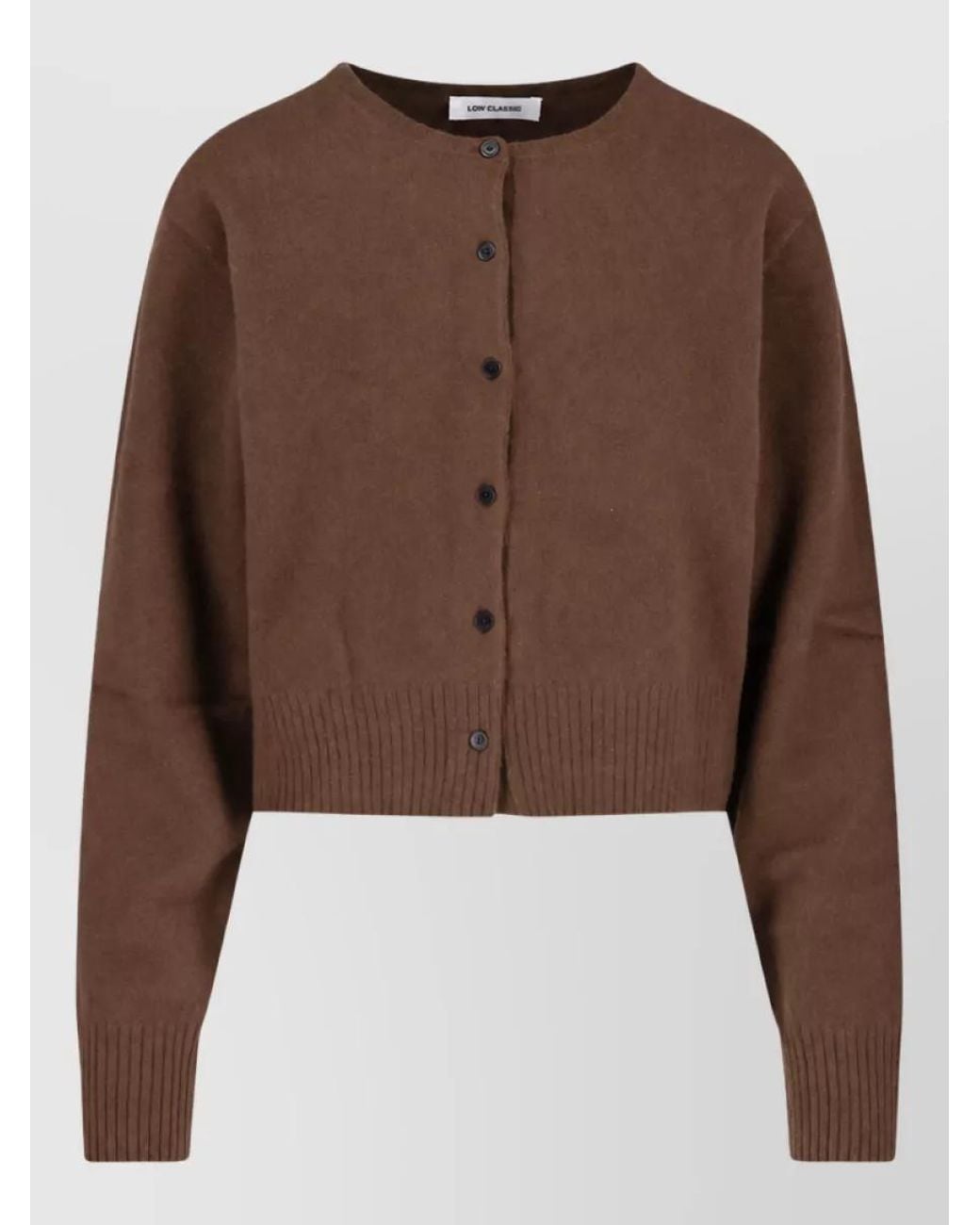 Low Classic Brown Wool Crewneck Cardigan