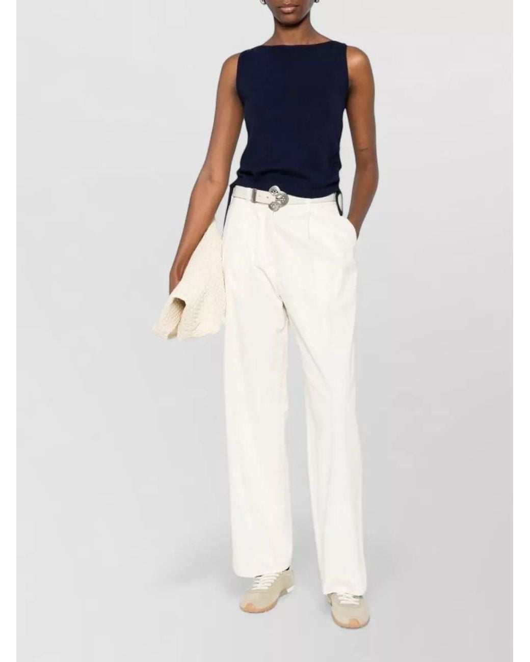 DUNST Blue Drawstring Boat Neck Sleeveless Top