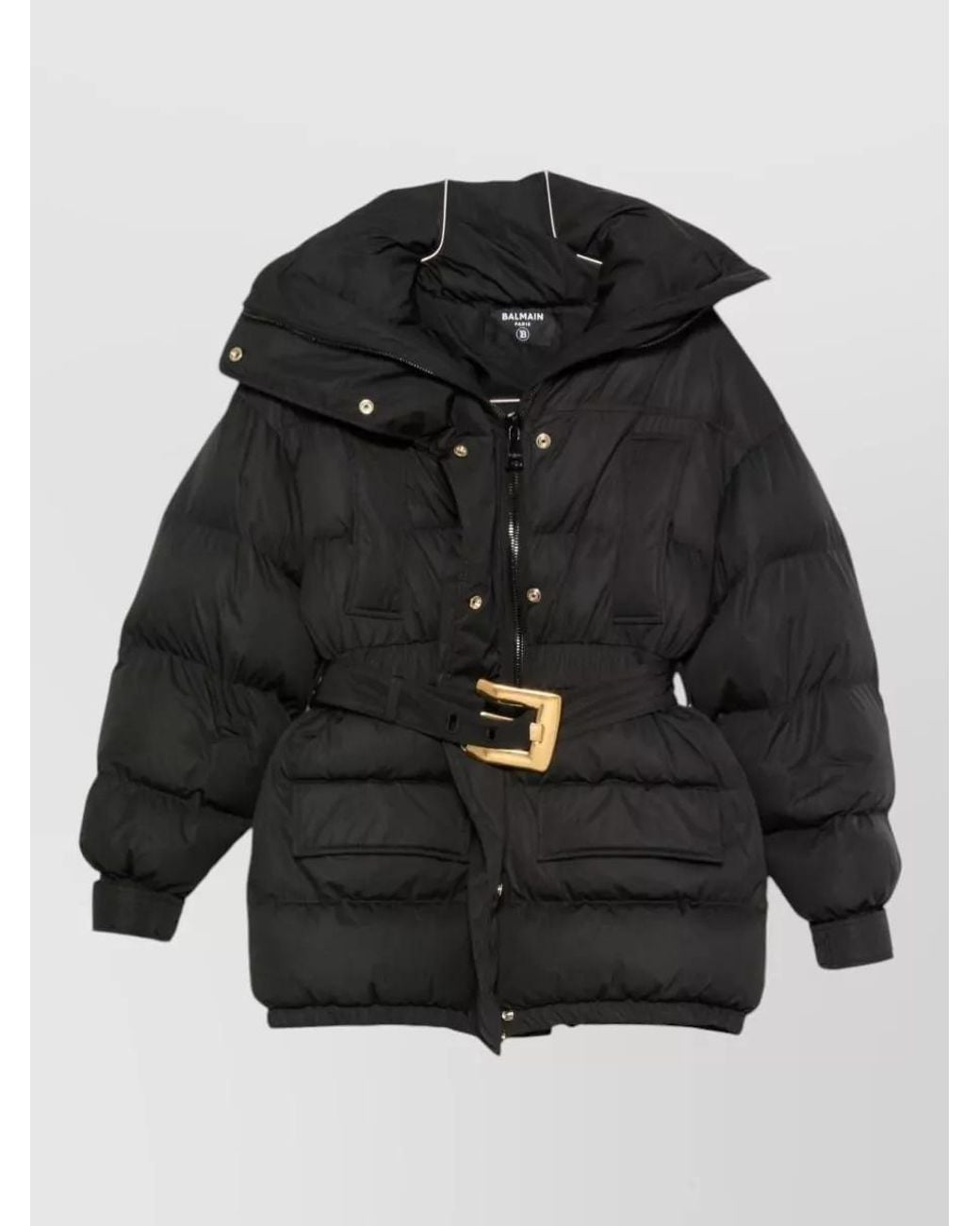 Balmain Black Quilted Belted Puffer Jacket
