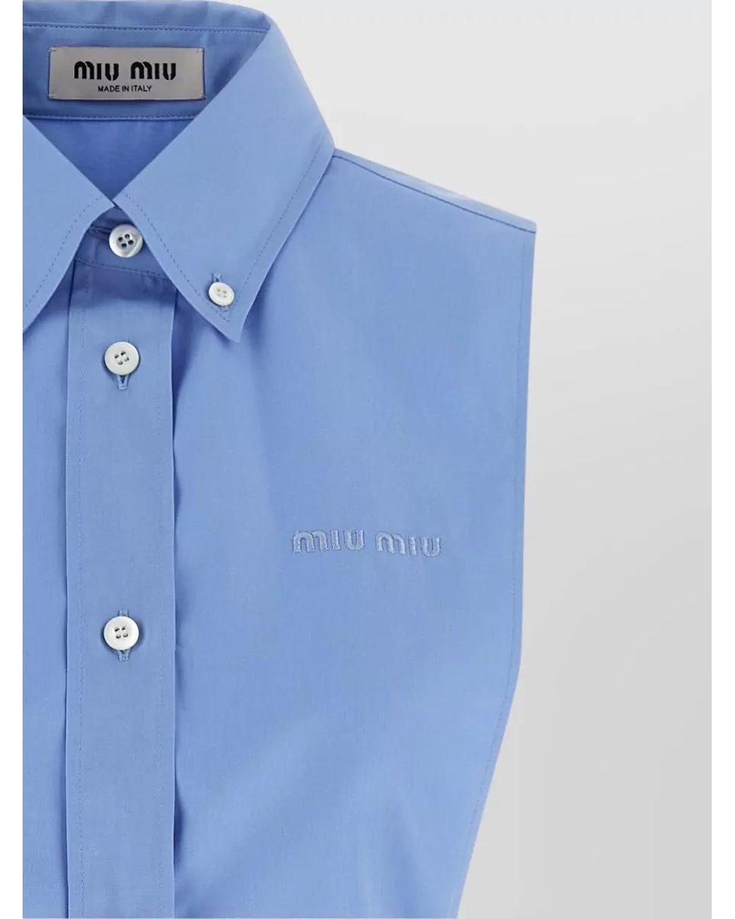 Miu Miu Blue Cotton Sleeveless Poplin Shirt