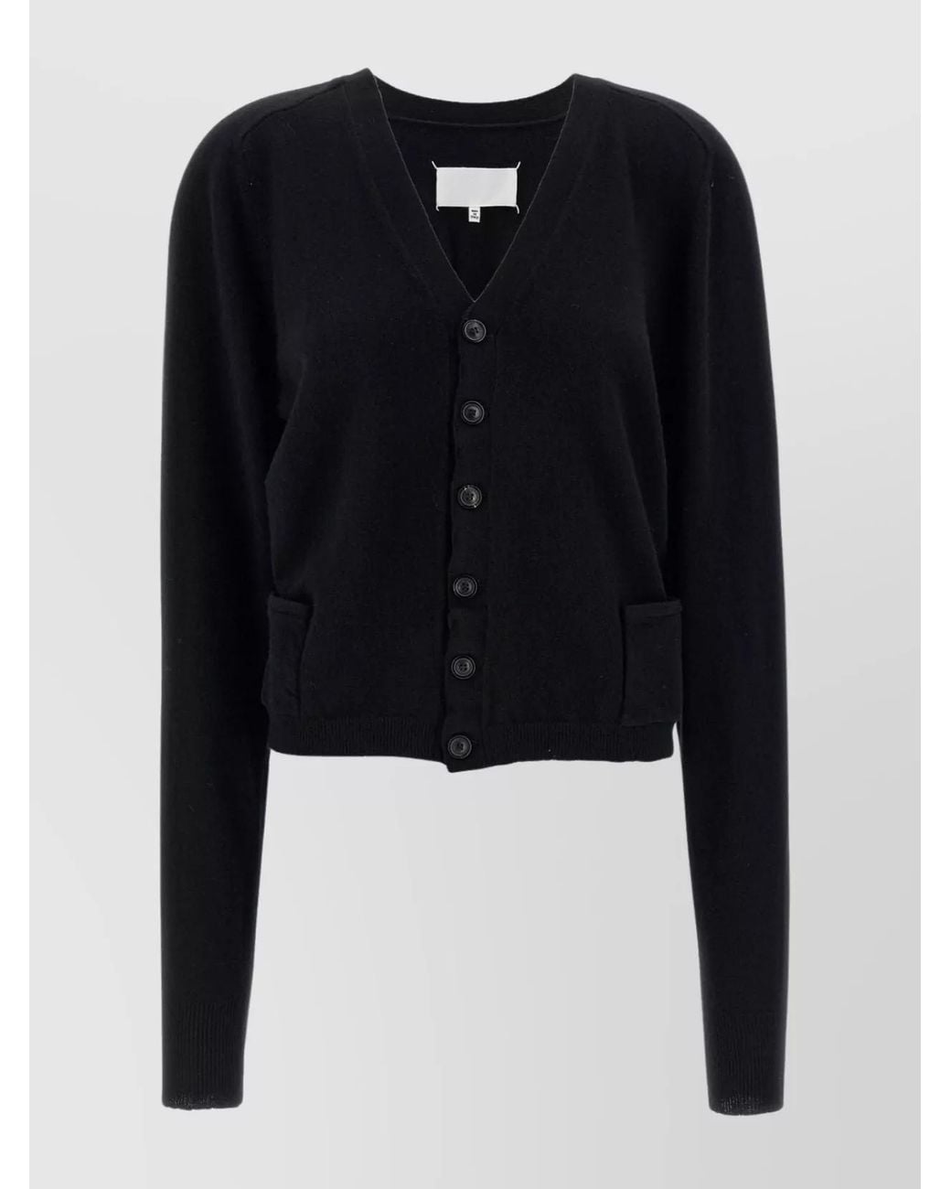 Maison Margiela Black Cropped V-Neck Cardigan With Button-Down Front