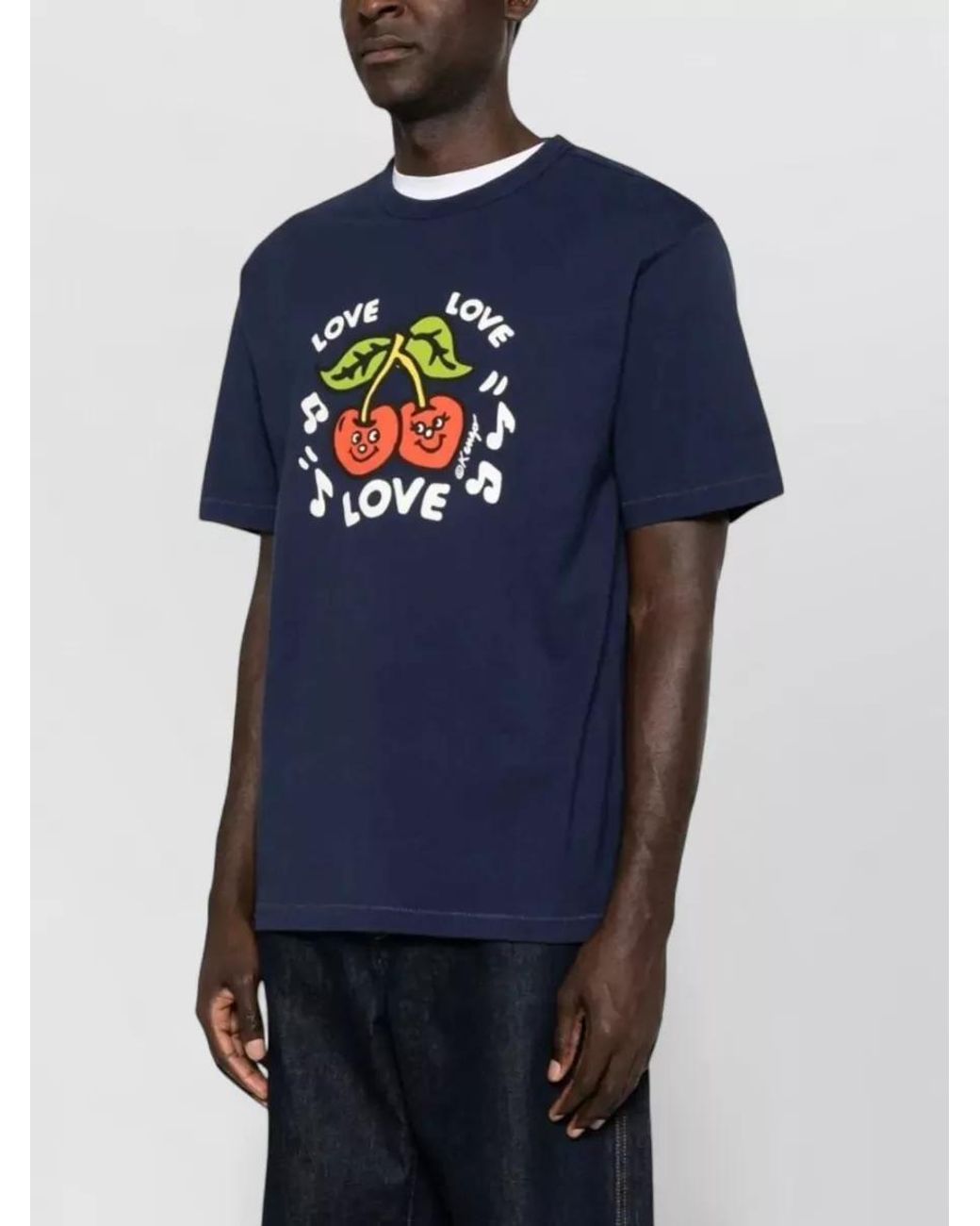 KENZO Blue Cotton Printed Crewneck T-Shirt for men
