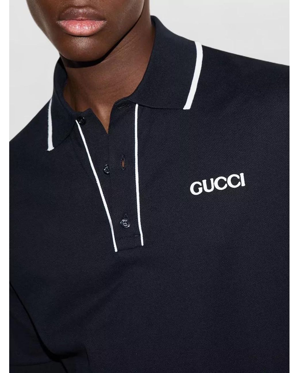 Gucci Blue Cotton Piqué Regular-Fit Short-Sleeve Polo Shirt for men