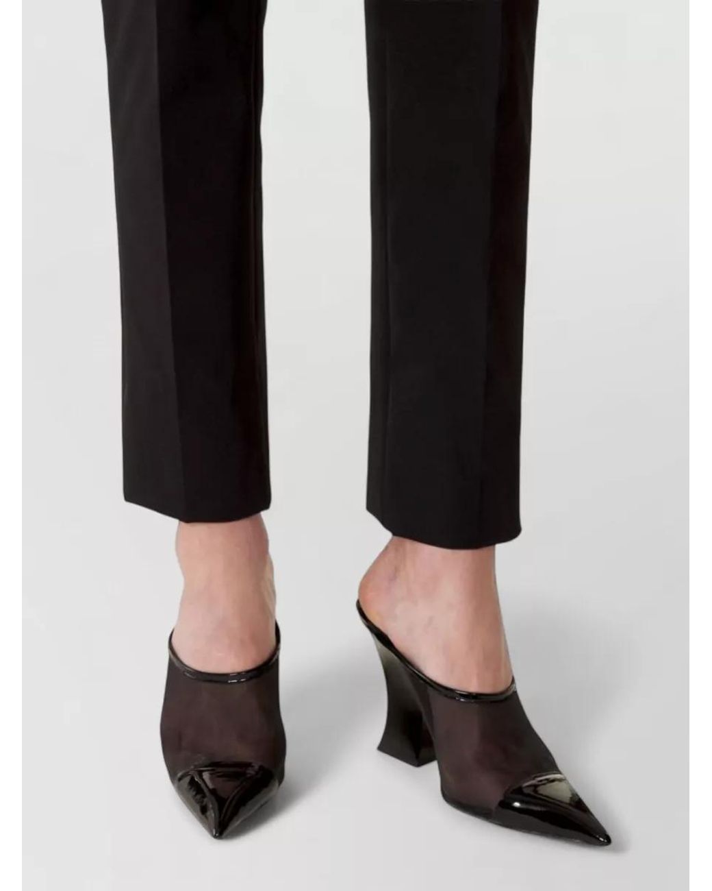 Lanvin Gray Mesh Mule Pumps Pointed Toe Geometric Heel