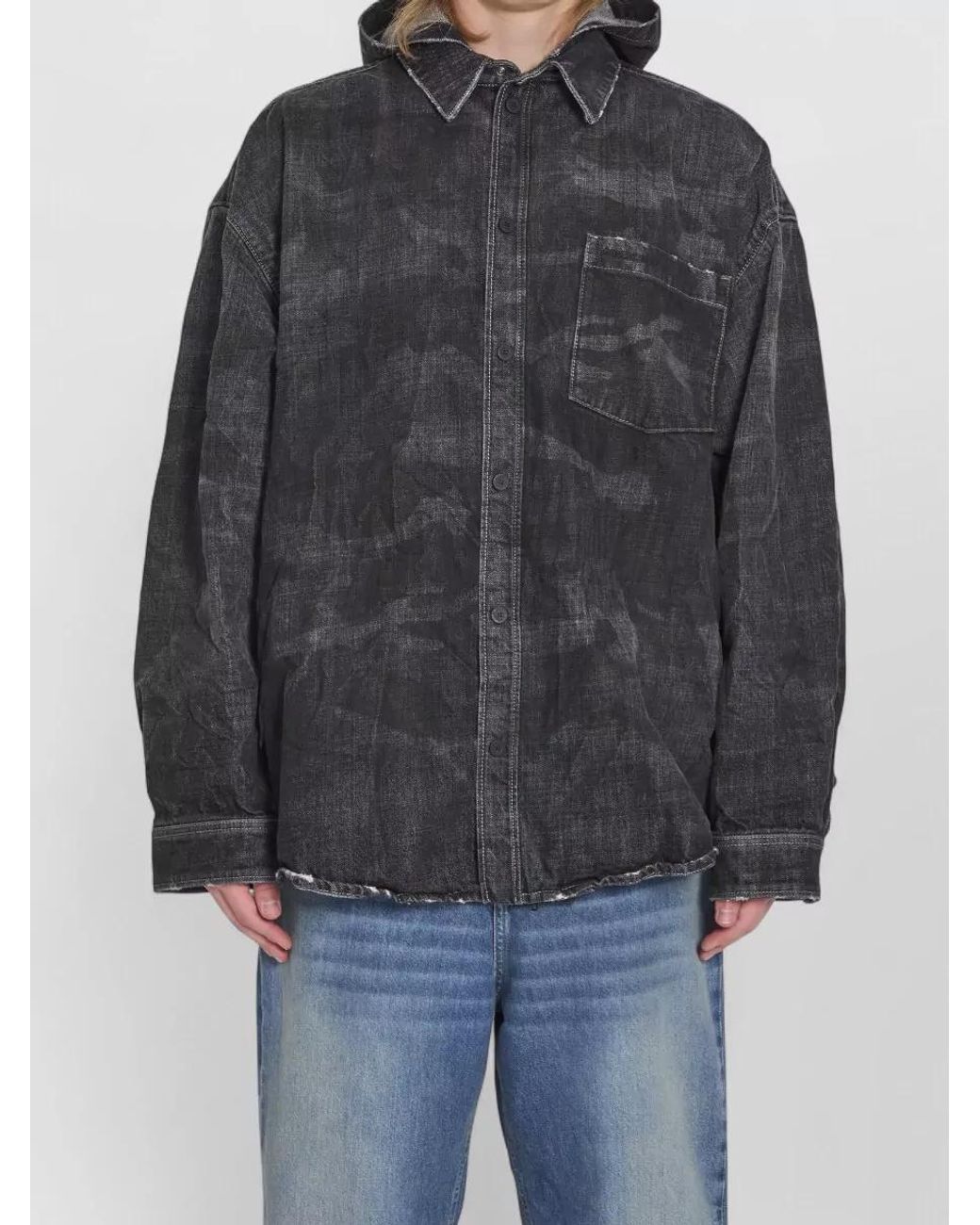 Balenciaga Gray Denim Oversized Hooded Parka for men