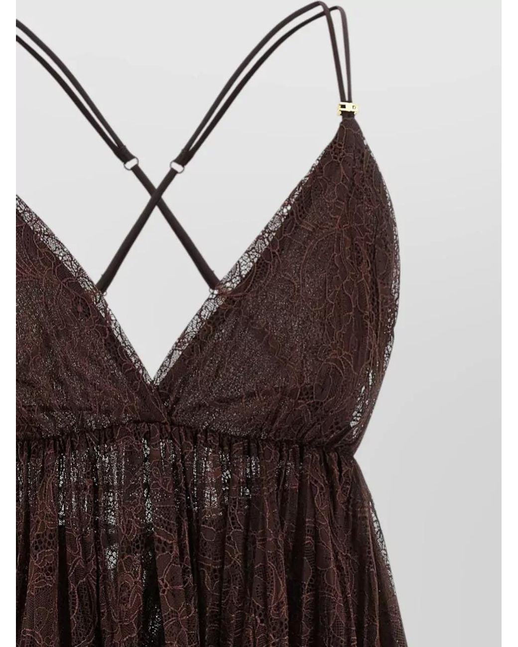 Elisabetta Franchi Brown Lace Pleated Floral Mini Dress