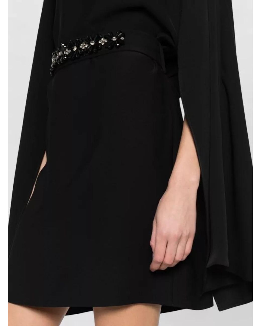 P.A.R.O.S.H. Black Embroidered Appliqué Boat Neck Wide Sleeve Mini Dress