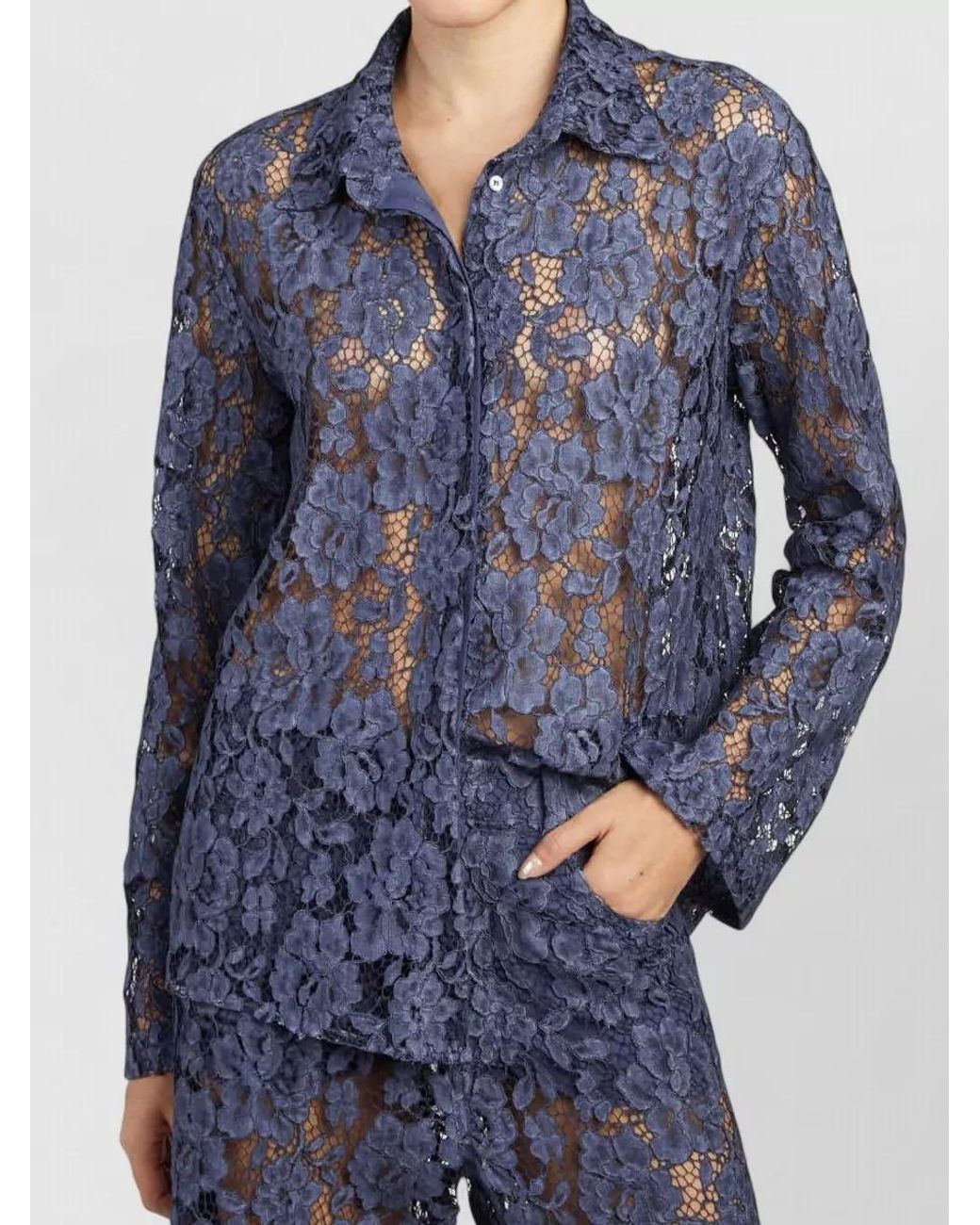 FEDERICA TOSI Blue Lace Long-Sleeve Shirt