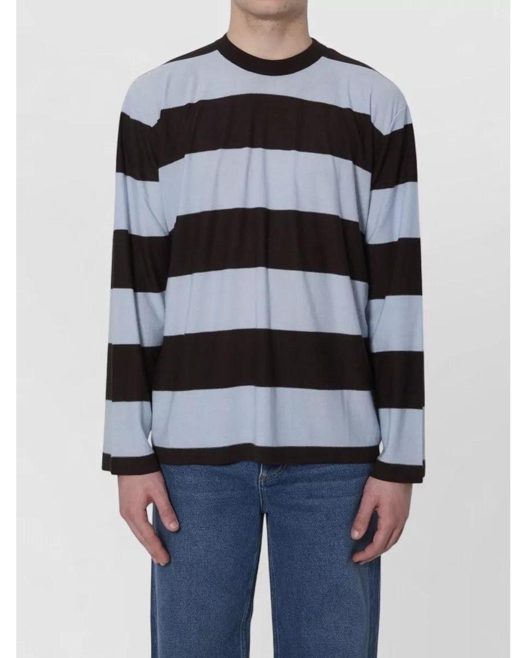 Bottega Veneta Blue Striped Ribbed Oversized Cashmere Sweater for men