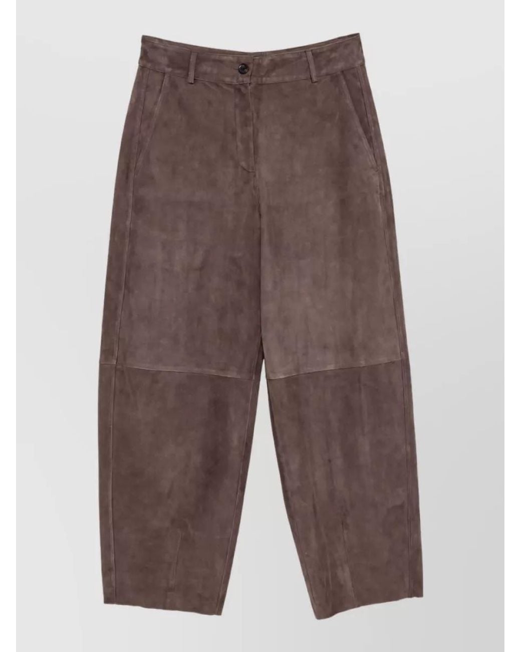Via Masini 80 Brown Suede Leather Paneled Wide-Leg Trousers