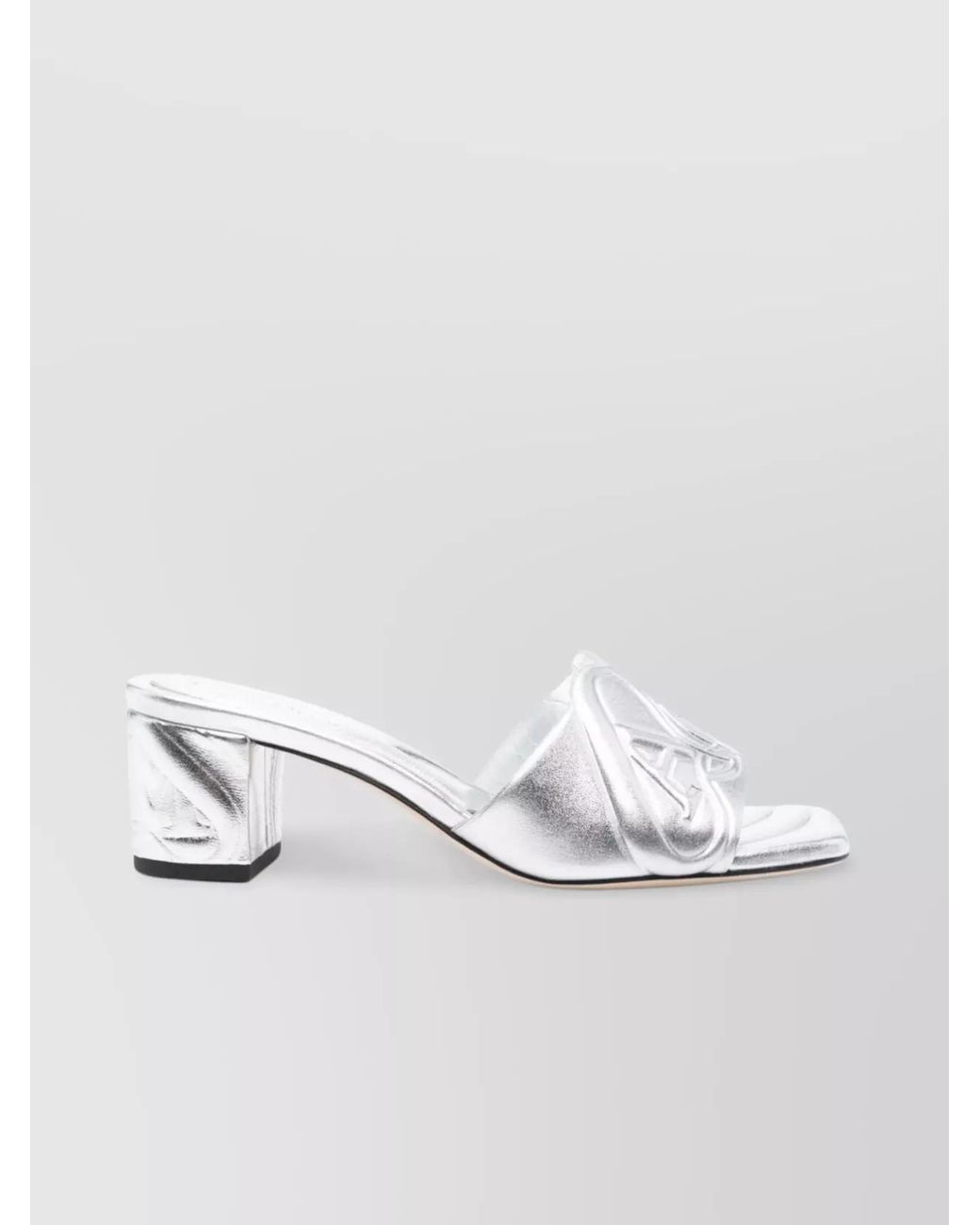McQueen White Metallic Leather Heel Sandals
