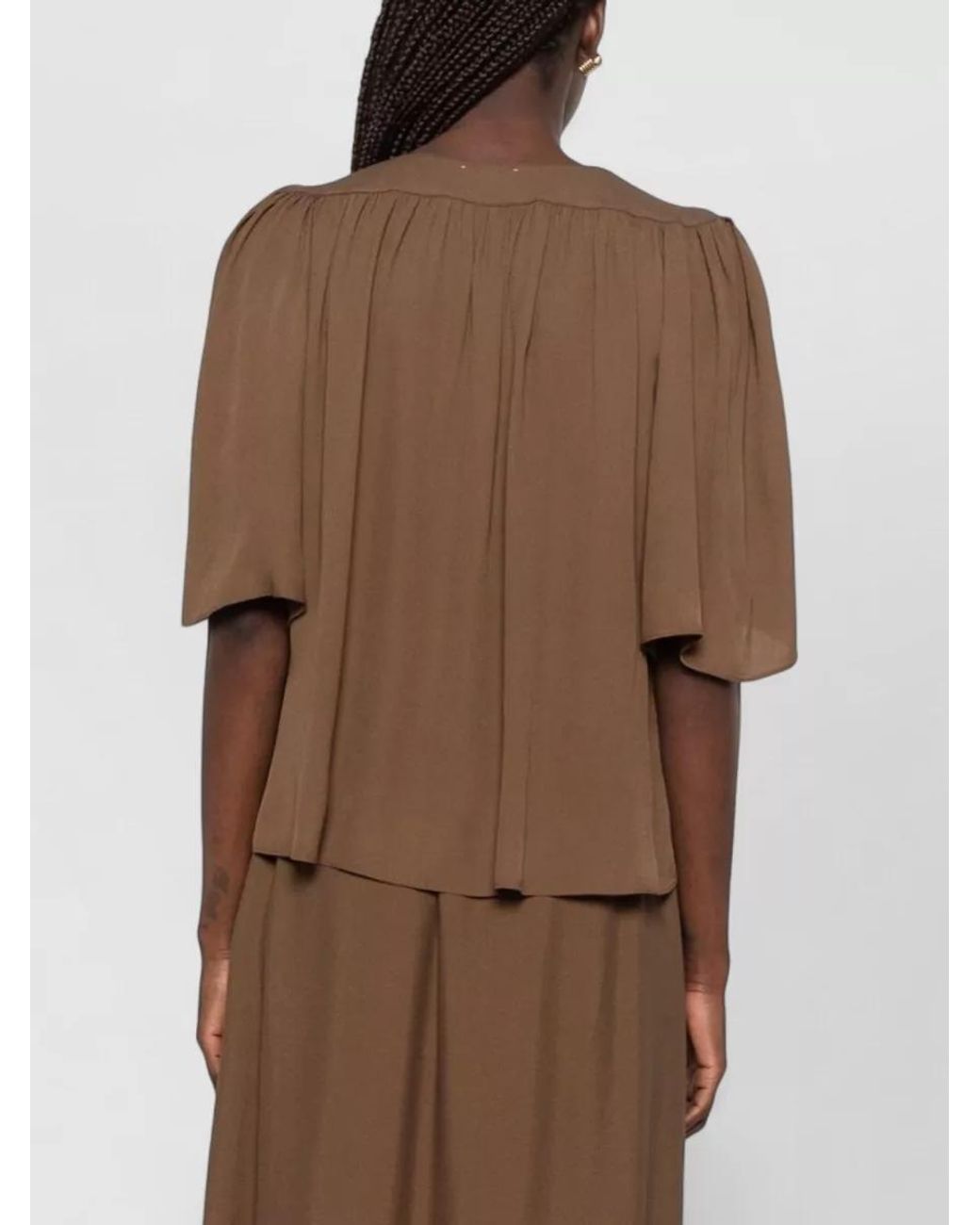 Forte_forte Brown Crepe-Texture V-Neck Cape-Sleeve Maxi Dress