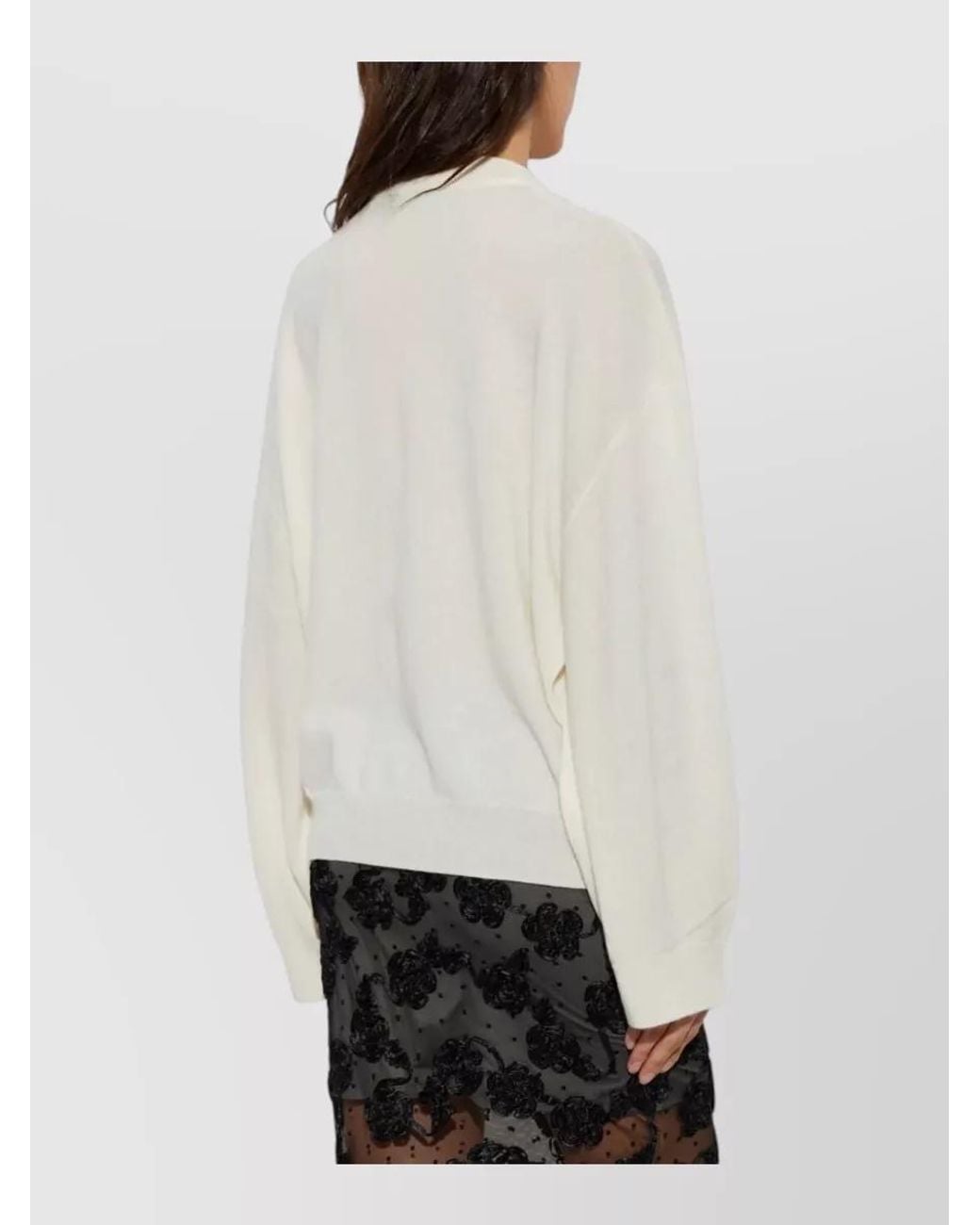 ROTATE BIRGER CHRISTENSEN White Wool Cashmere Ribbed Crewneck Sweater