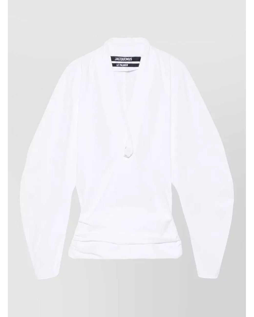 Jacquemus White Cotton V-Neck Ruffled Wrap Blouse