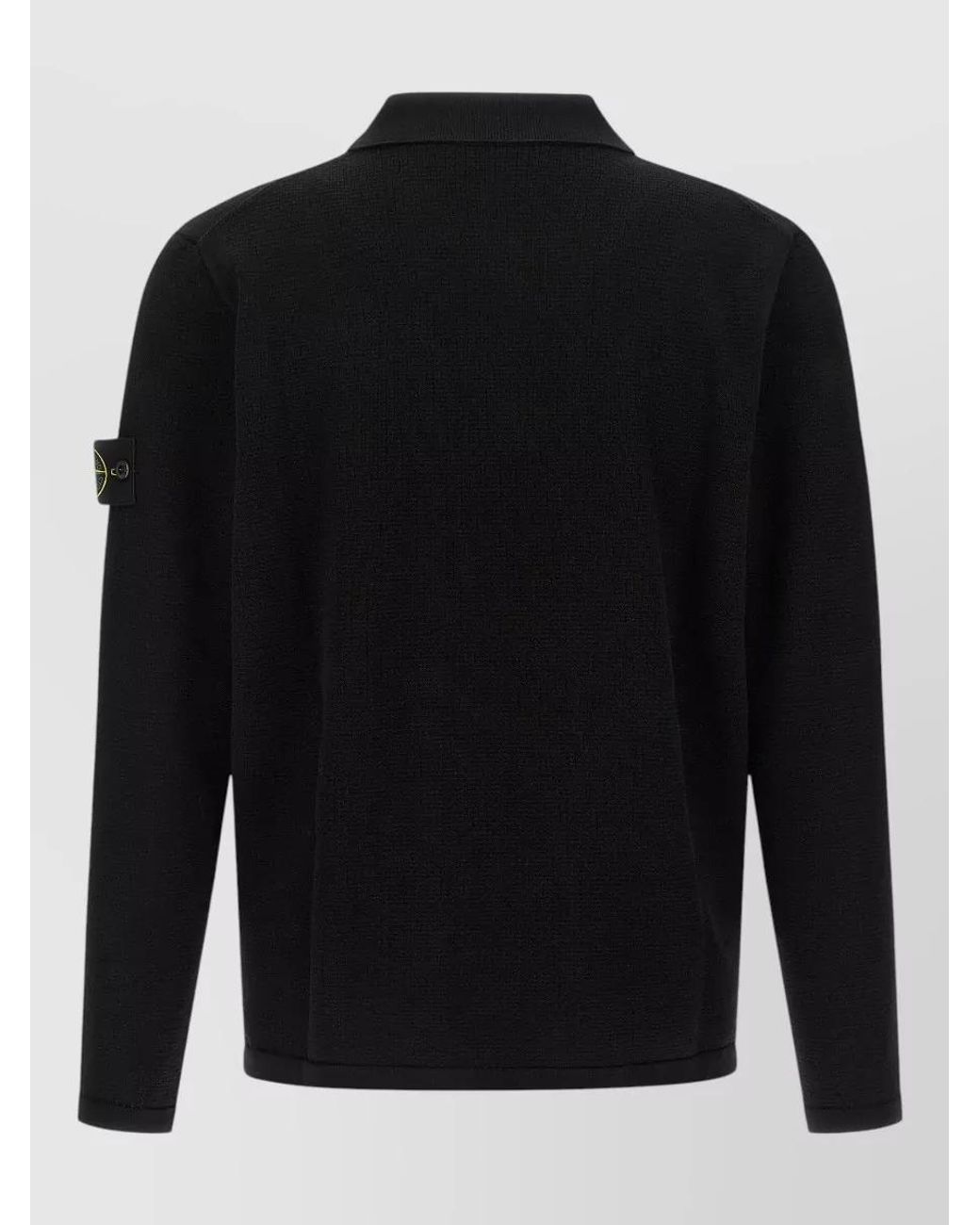 Stone Island Black Ribbed Cotton Long-Sleeve Polo Shirt for men