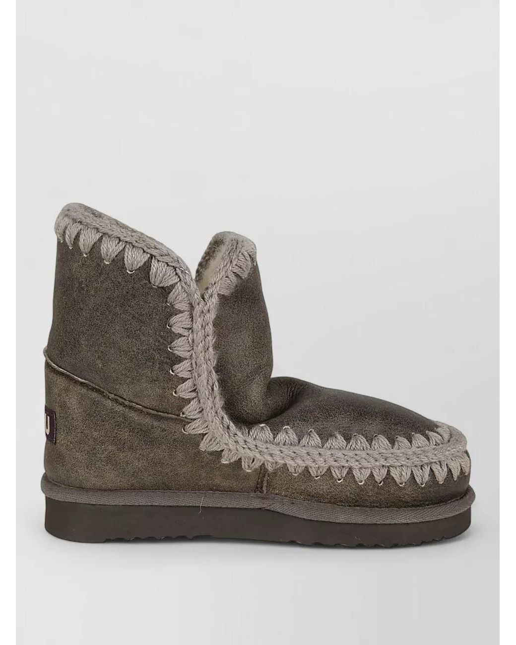 Mou Brown Sheepskin Crochet-Trim Ankle Boots