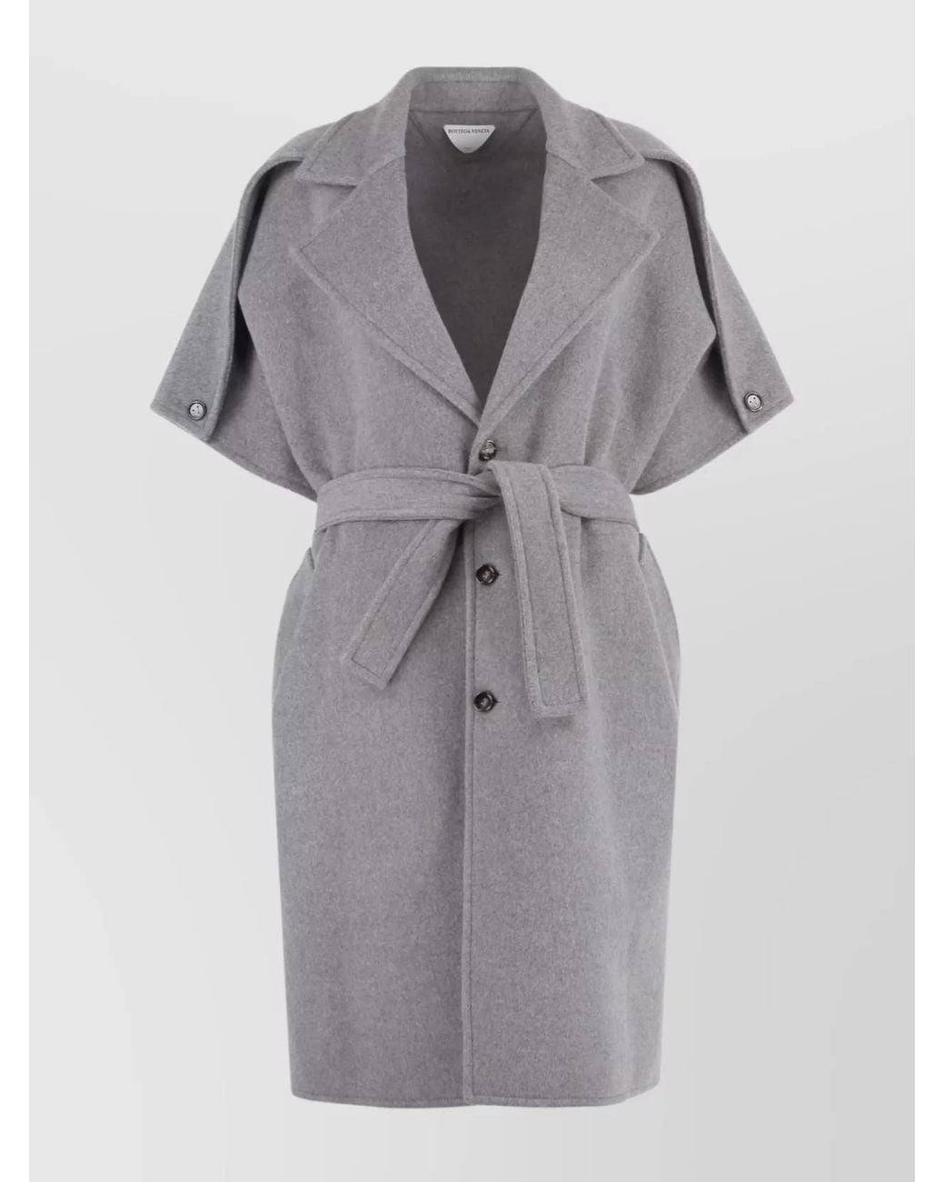 Bottega Veneta Gray Cashmere Wool Belted Cape Coat
