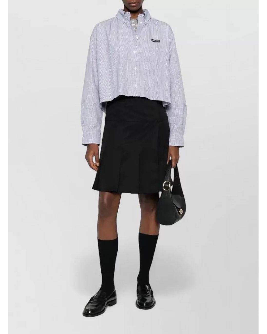 Miu Miu Purple Checked Cotton Cropped Oversized Shirt