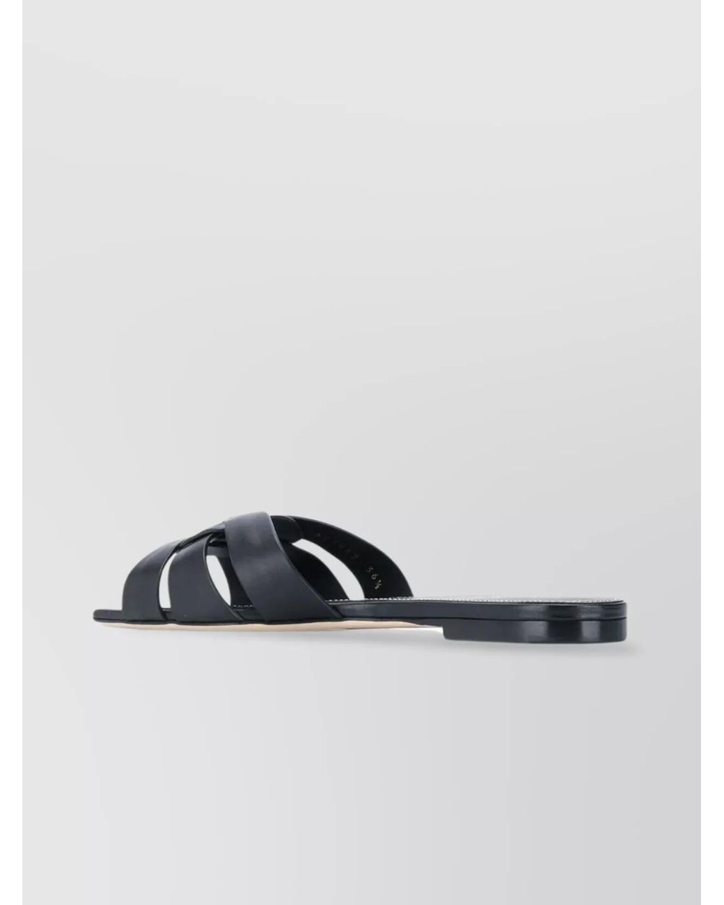 Saint Laurent Black Leather Interlaced Strap Flat Slides