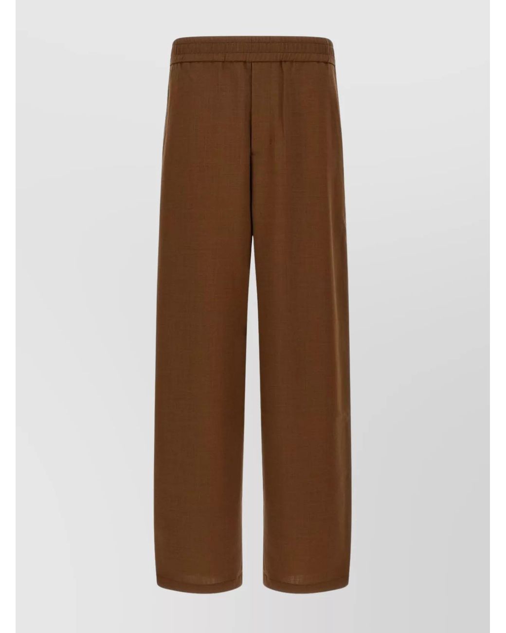 AMI Brown Virgin Wool Elasticated Straight-Leg Trousers for men