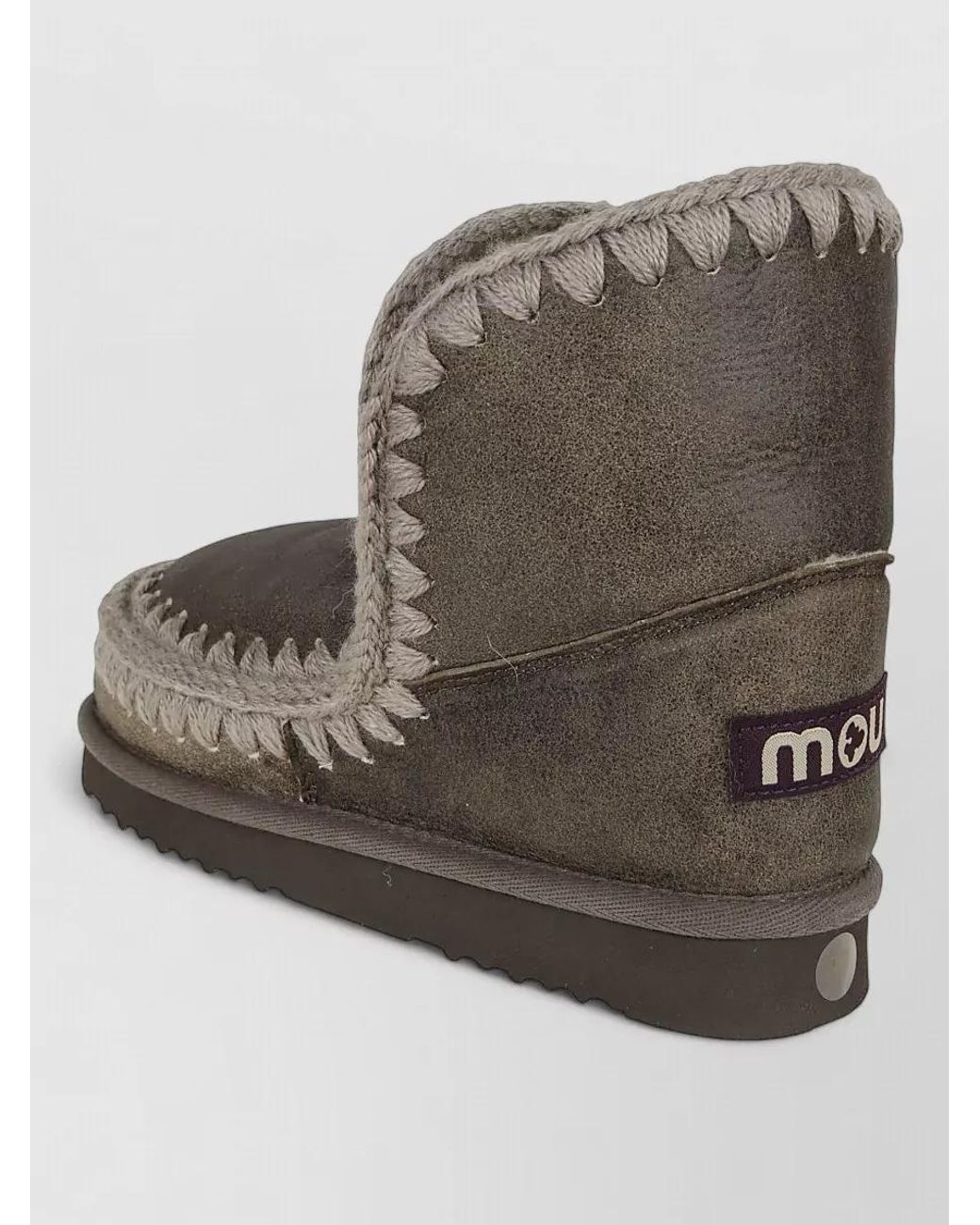 Mou Brown Sheepskin Crochet-Trim Ankle Boots