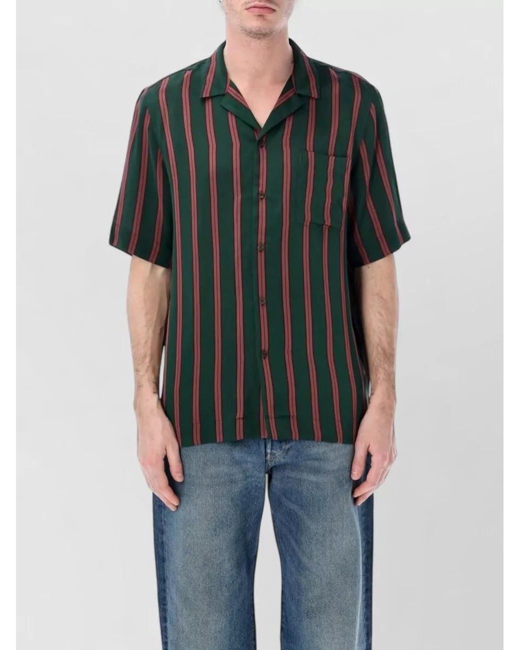 Dries Van Noten Black Silk Viscose Striped Boxy Short-Sleeve Hawaiian Shirt for men