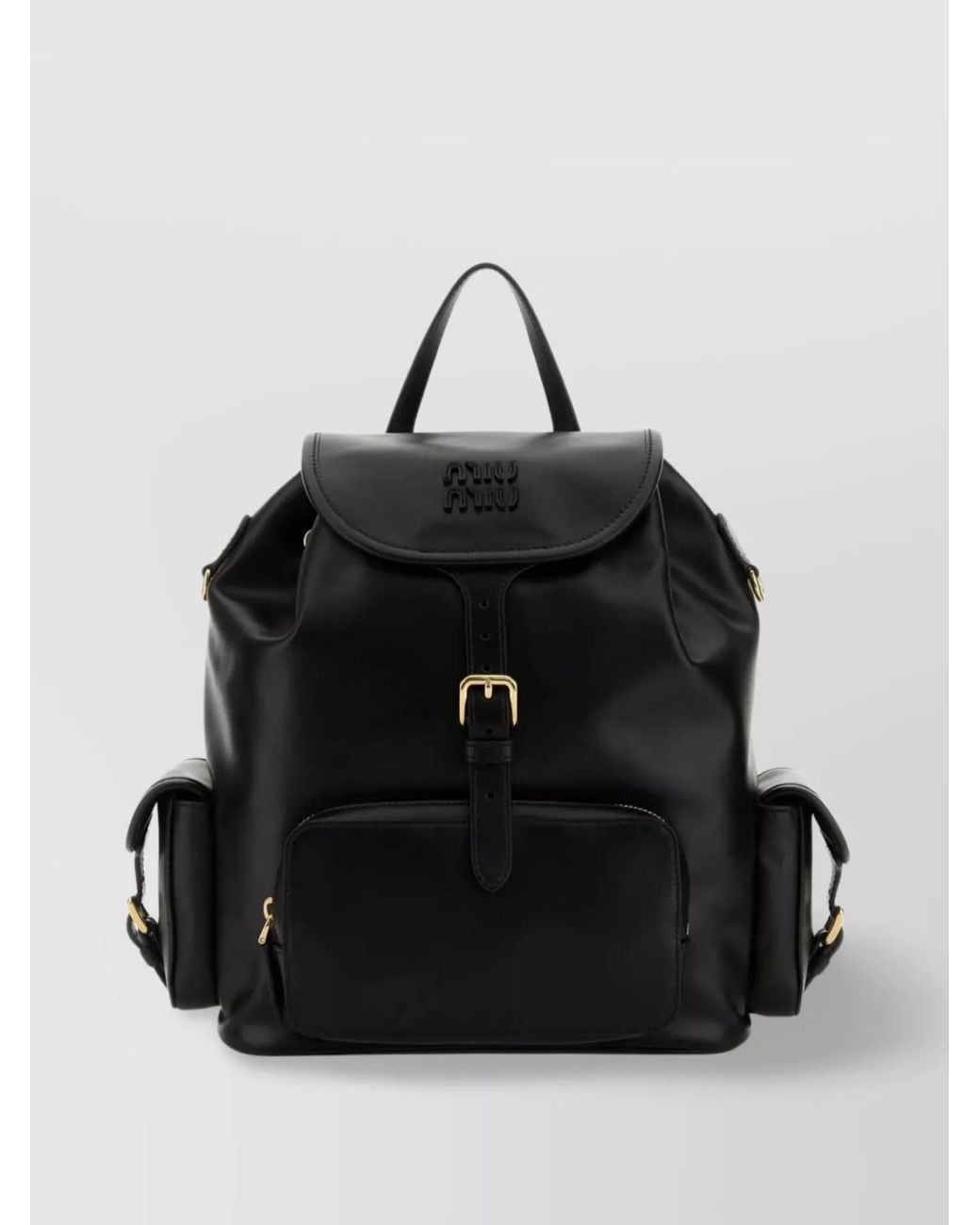 Miu Miu Black Leather Backpack With Front And Side Pockets