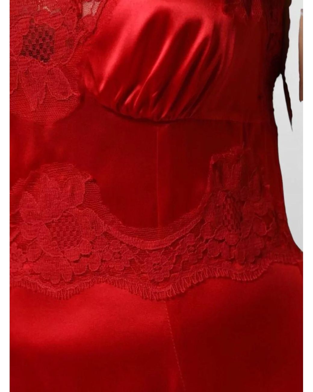 Dolce & Gabbana Red Silk Lace Trim Sleeveless Maxi Nightdress