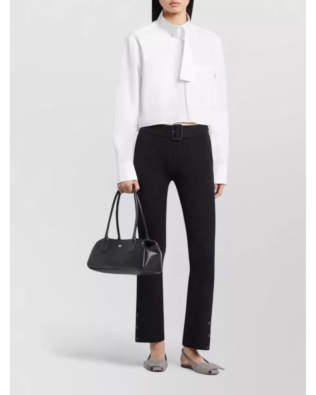 Courreges Black Ribbed Knit Flared Capri Trousers