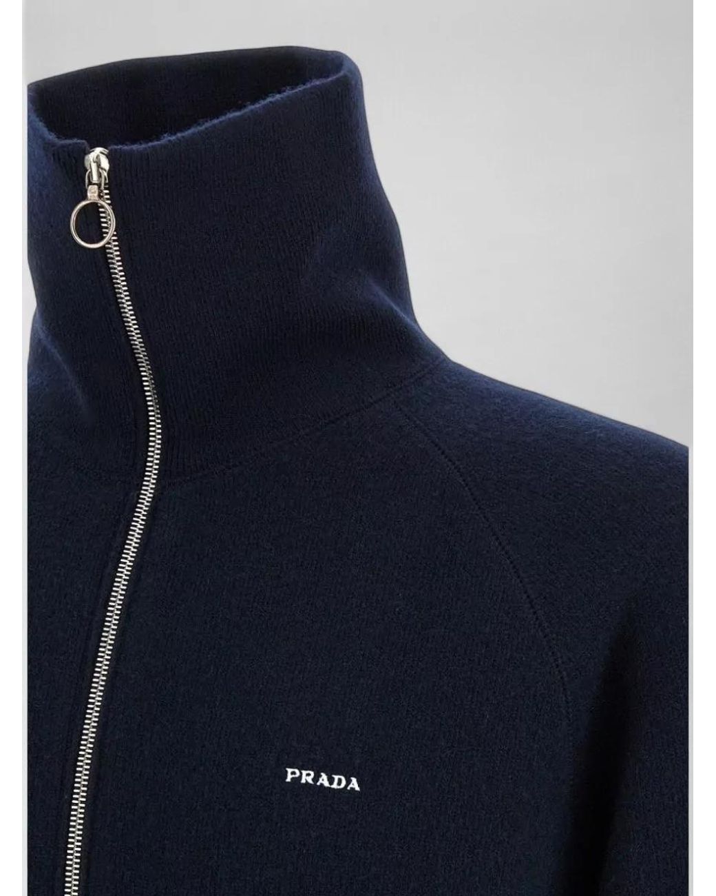 Prada Blue Cashmere Virgin Wool Half-Zip Sweater for men