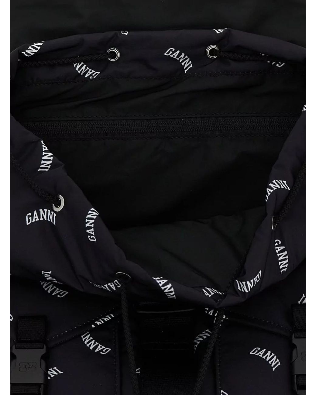 Ganni Black Na Polyester Logo-Print Backpack