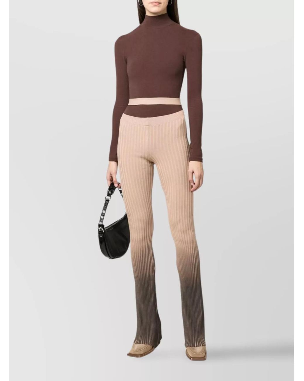 ANDREADAMO White High-Rise Ribbed Flared Trousers