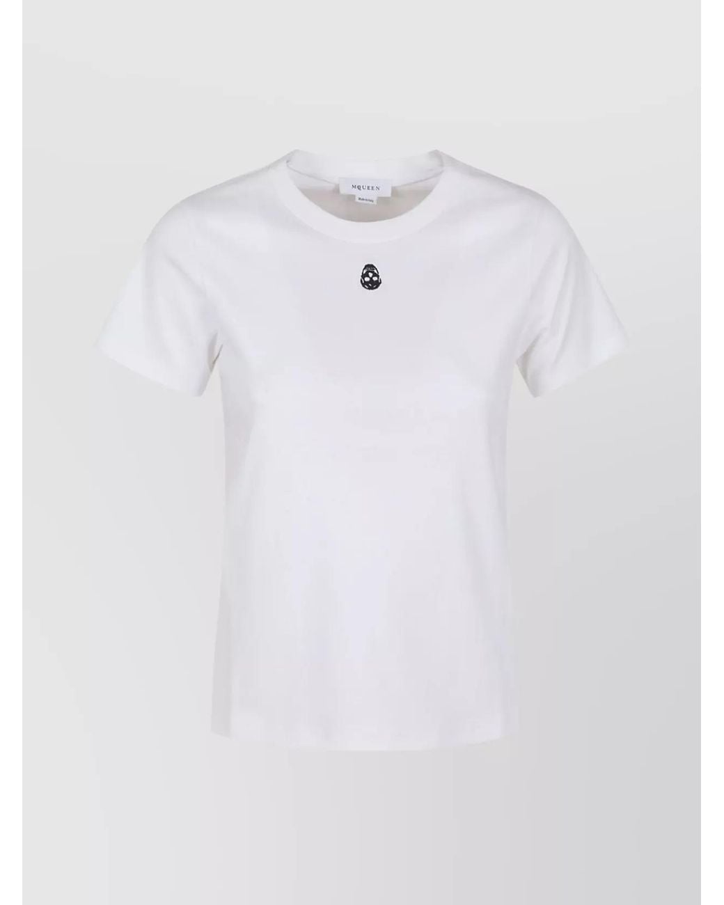 McQueen White Cotton Skull Embroidered T-Shirt