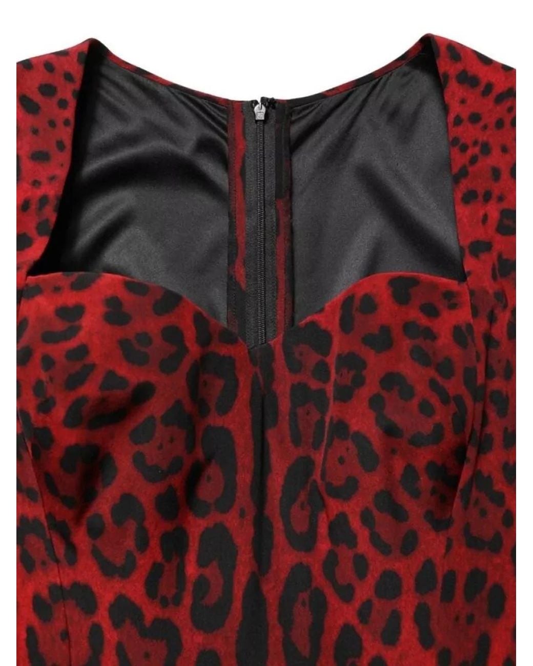 Dolce & Gabbana Red Silk Leopard-Print Long-Sleeve Maxi Dress